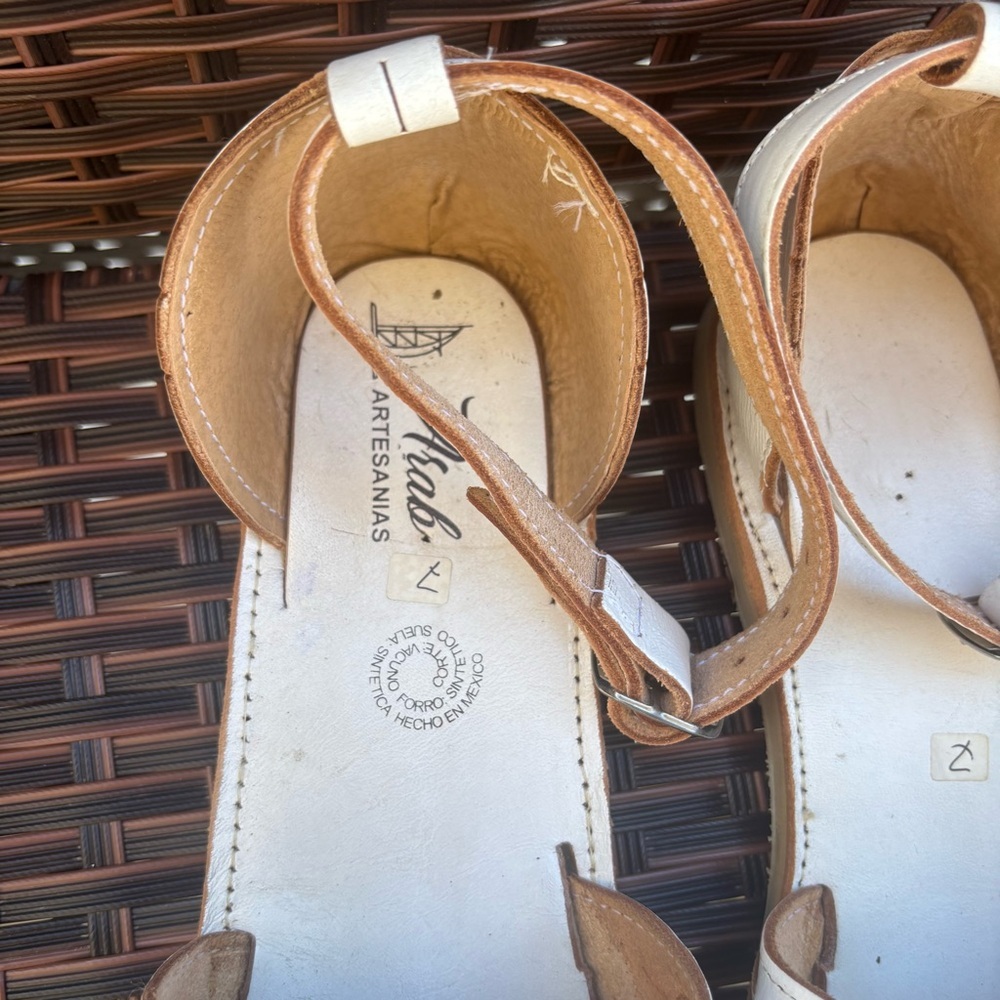Artesanias Huarache Sandals Womens 10 White Woven Leather Ankle Strap Mexico - Picture 4 of 10